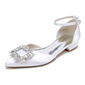 Women's Wedding Shoes Satin Flat Heel Low Heel Point Toe Wedding Flats Bridal Shoes Rhinestone Elegant Wedding Shoes 