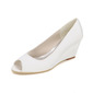 Women's Wedding Shoes Satin Wedge Heel Peep Toe Wedding Heels Bridesmaid Shoes Simple Wedding Shoes 