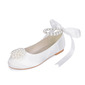 Girl's Flower Girl Shoes Wedding Pearl Ribbon Tie Satin Round Toe Flat Heel Shoes 